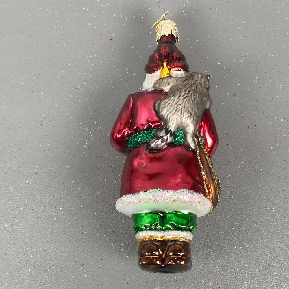 Old World Christmas Santa W/ Raccoon Animal & Mrs Claus Glass Holiday Ornaments